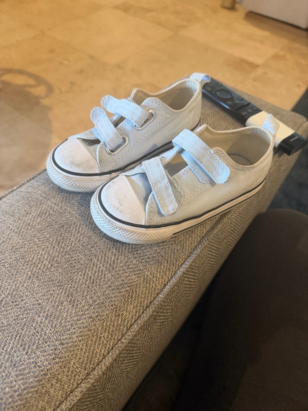 Converse Kids Classic Low-Top Velcro Sneakers in light blue.